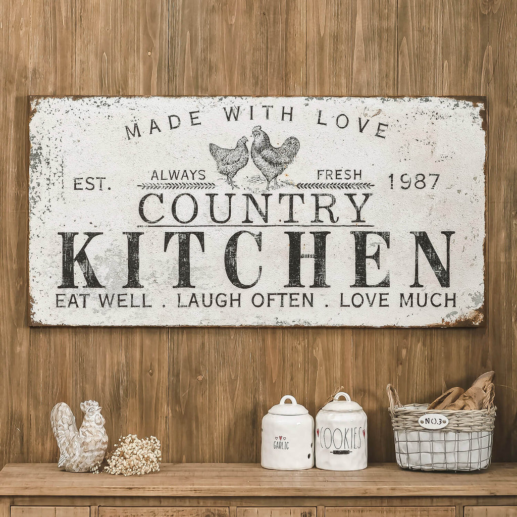 Original Barn丨Country Kitchen Metal Sign, 48"×24", White, Distressed