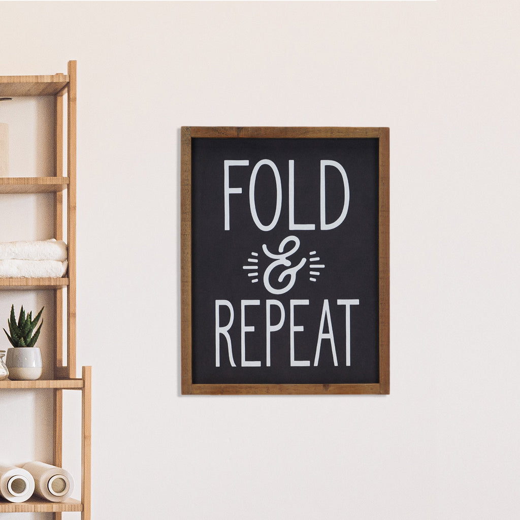 Fold & Repeat Laundry Room Black Wall Sign
