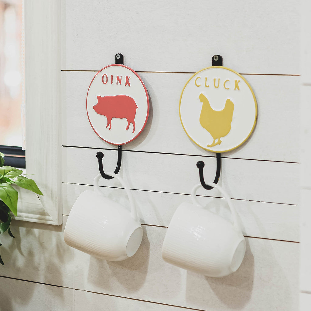 Oink & Cluck Wall Hooks, Set of 2