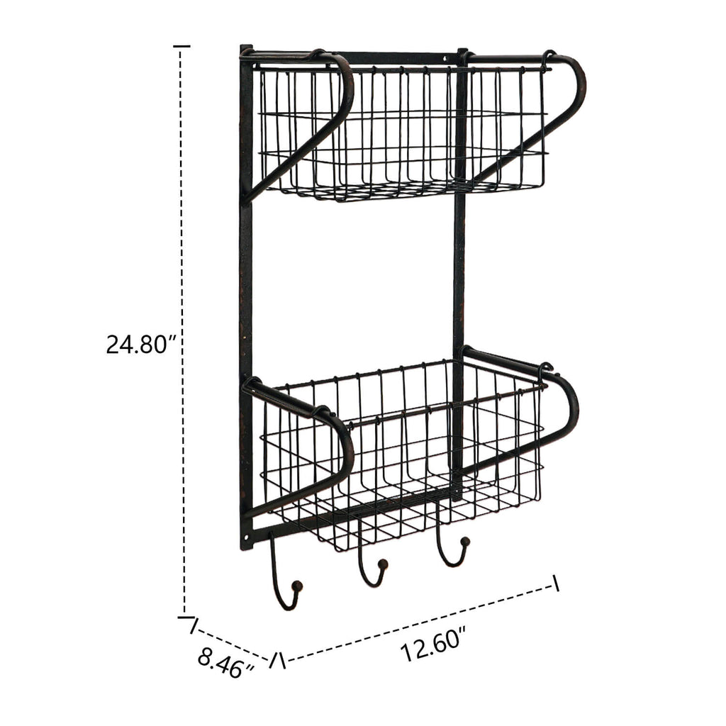 Original Barn丨2 Tier Wire Wall Basket with 3 Hooks