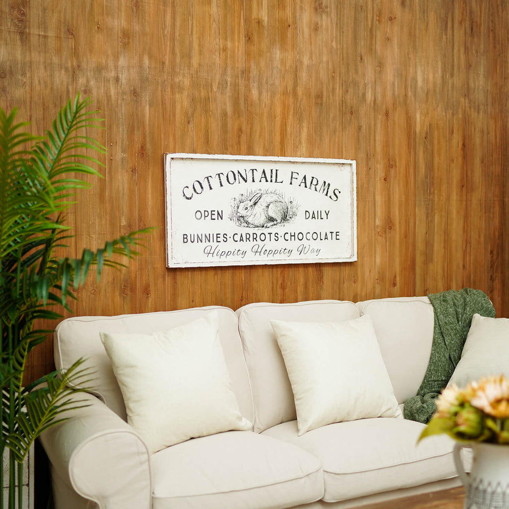 Original Barn丨Cottontail Farms Metal Sign, 36"×19", White, Distressed