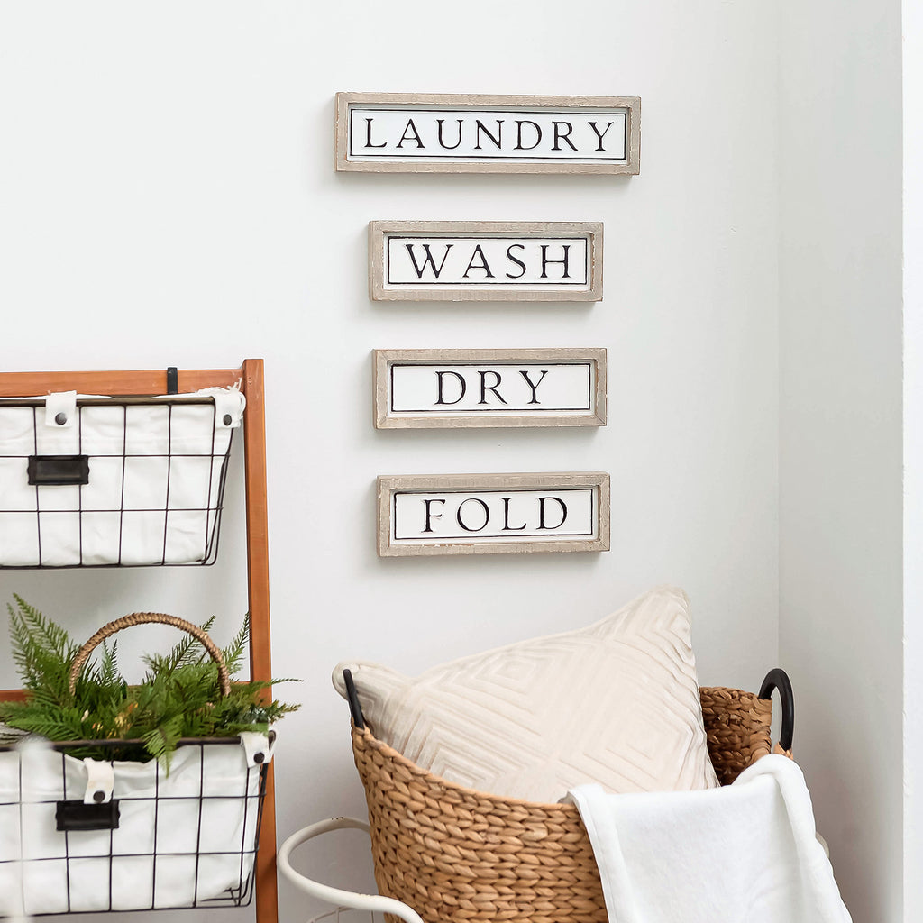 Wash Dry Fold Laundry Wall Signs, Set of 4