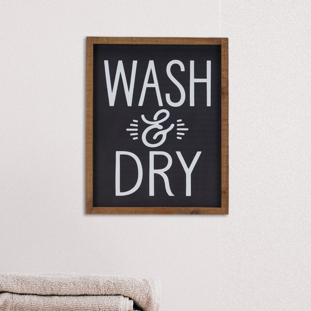 Wash & Dry Wooden Framed Black Wall Sign