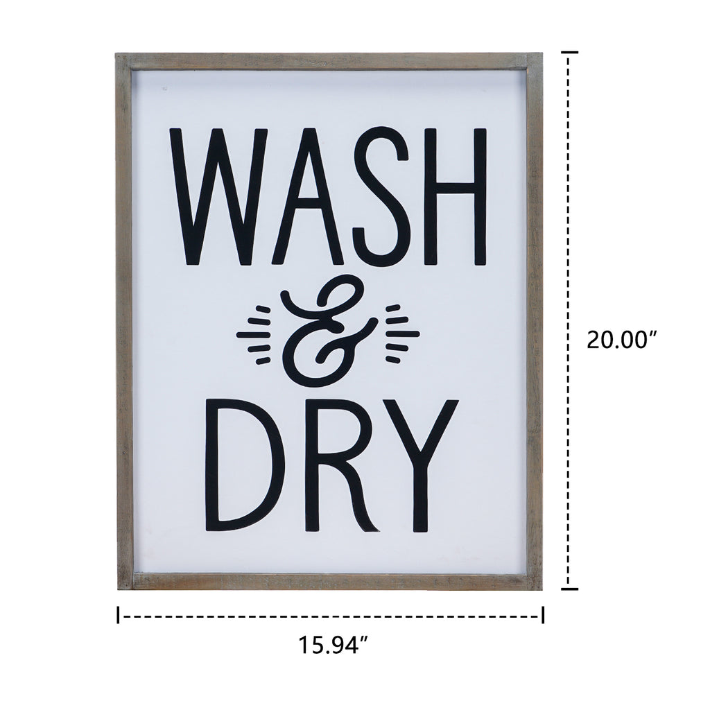 Wash & Dry Wooden Framed White Wall Sign
