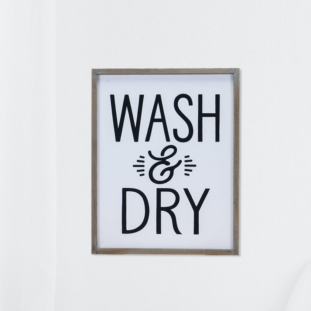 Wash & Dry Wooden Framed White Wall Sign