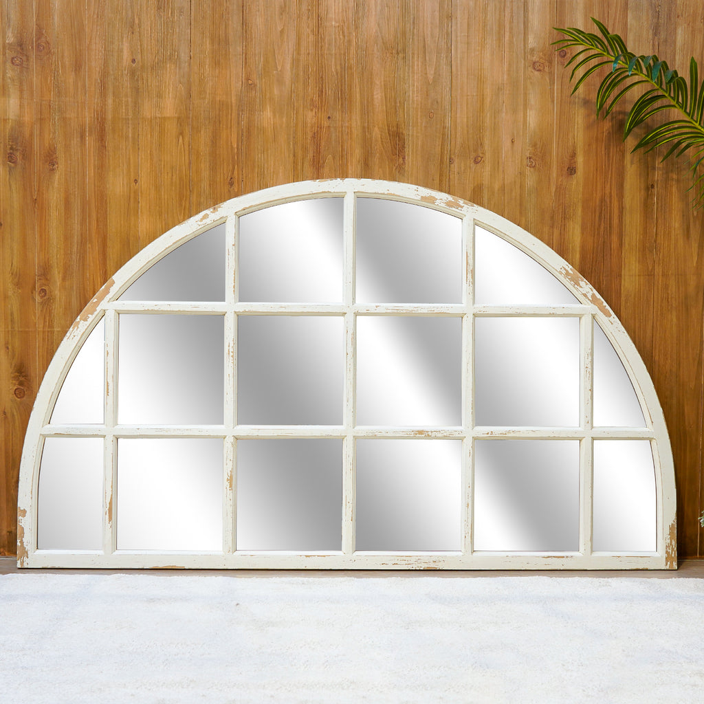 White Distressed Arched Wooden Mirror